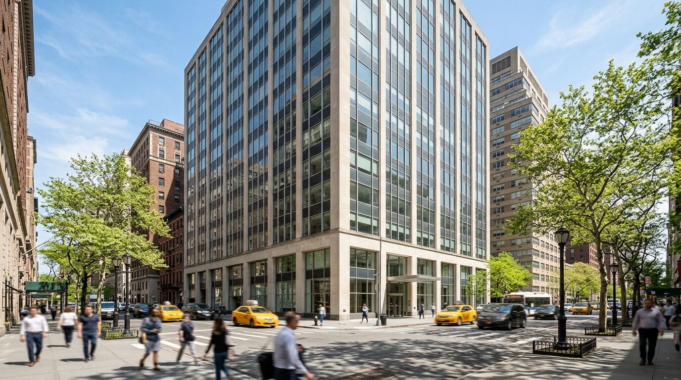 曼哈顿 Midtown East 街道上的 1950 年代办公楼外观 曼哈顿 Midtown East 街道上的 1950 年代办公楼外观